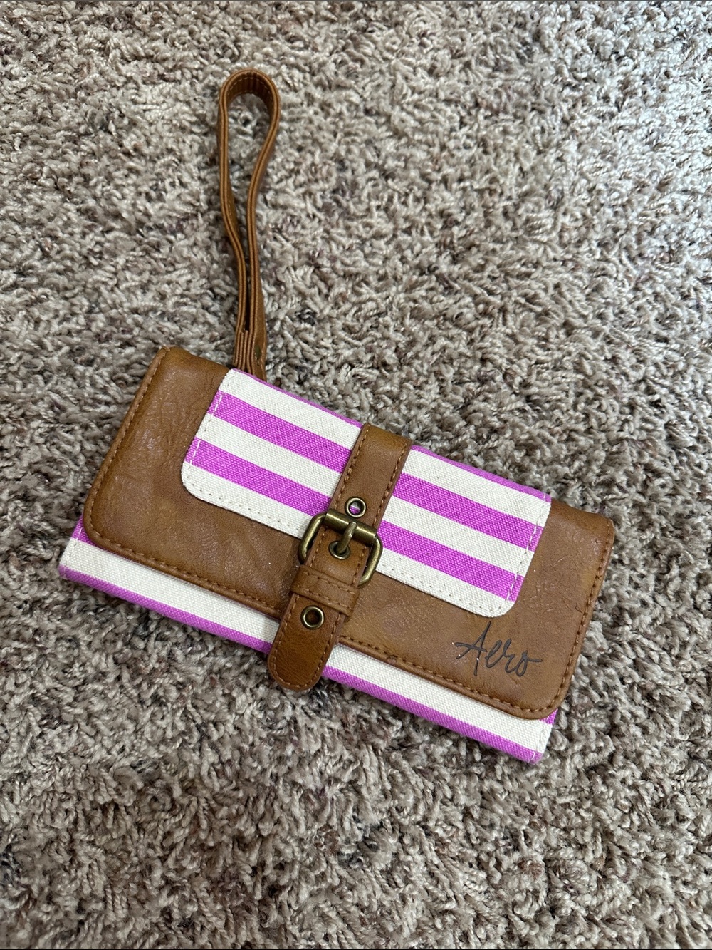 NEW Aero Pink & Brown Striped Wristlet Wallet